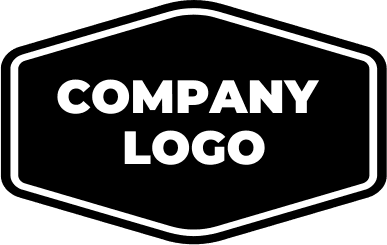 A black, hexagonal logo with a white border, featuring the words "Company Logo" in bold, white capital letters in the center.